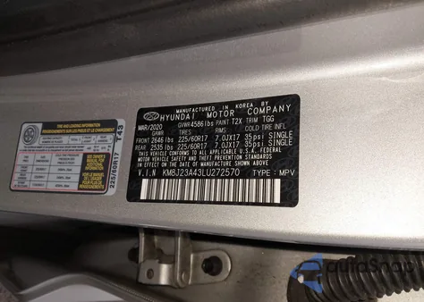 2020 Hyundai Tucson Se z USA, uszkodzony, nr VIN KM8J23A43LU272570